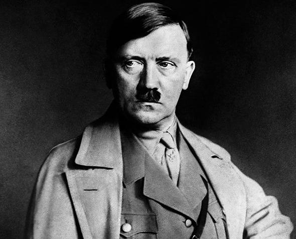 black and white portrait of Adolf Hitler.